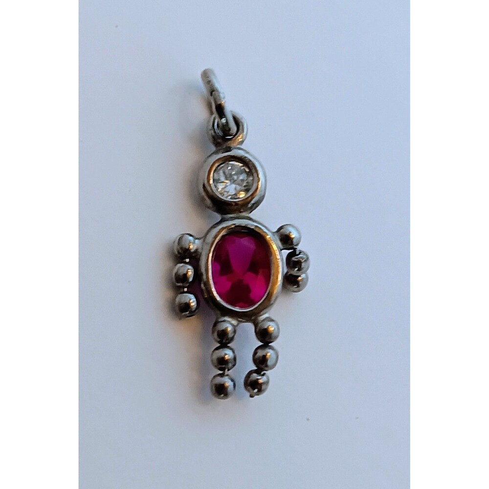 Sterling Silver July Ruby Birthstone Kids Girl or Boy Pendant Charm 925